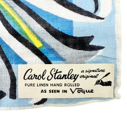 Carol Stanley Scarf Linen Hand Rolled Vtg Ceil Chapman Signed Floral Print Vogue