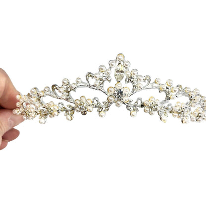 Elegant Wedding Tiara Silver Swarovski Crystals Pearls Bride David's Bridal