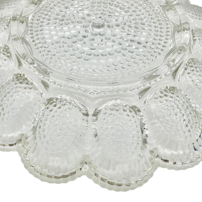 Deviled Eggs Plate Clear Glass Dimpled Holds 15 Eggs 11" Round