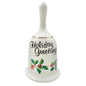 Holiday Greetings Bell Genuine Bone China With Holly Pattern and Gold Trim 5" H