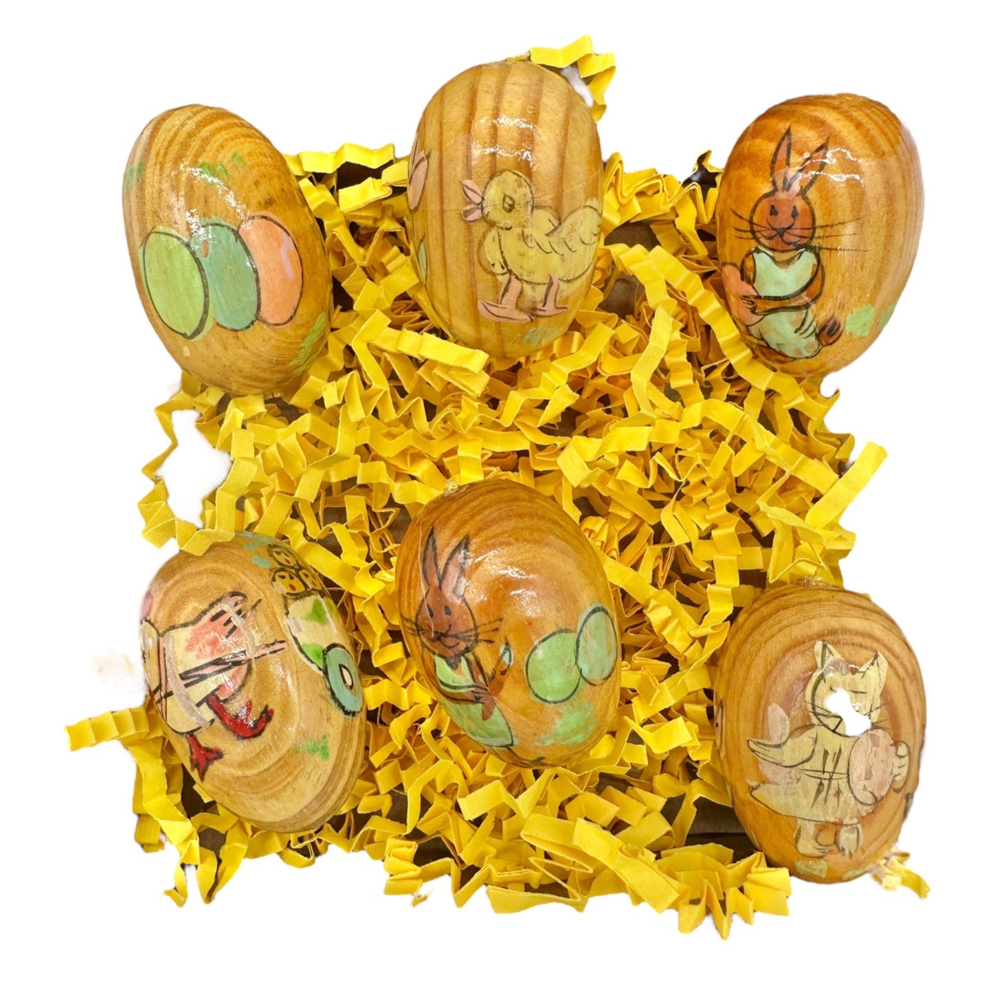 Vintage Handcrafted Wooden Easter Egg Set Hand-Painted Designs 1 in X 1.5 in