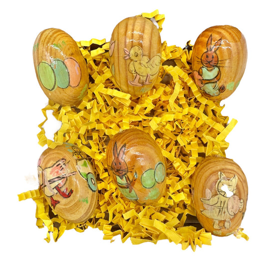 Vintage Handcrafted Wooden Easter Egg Set Hand-Painted Designs 1 in X 1.5 in