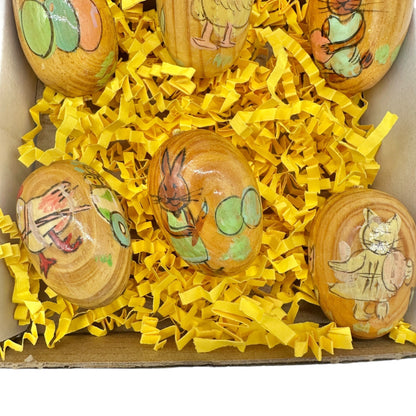 Vintage Handcrafted Wooden Easter Egg Set Hand-Painted Designs 1 in X 1.5 in