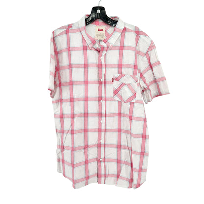 Levis Short Sleeve Shirt Mens L Red and White Plaid Cotton Casual Button Up