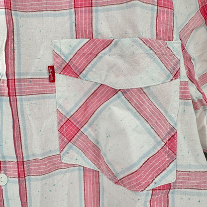 Levis Short Sleeve Shirt Mens L Red and White Plaid Cotton Casual Button Up