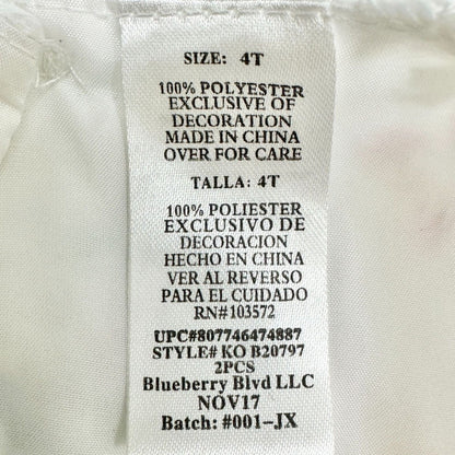 Blueberi Boulevard Child's Dress Size 4T White Stitched Flowers Pink Bow EUC