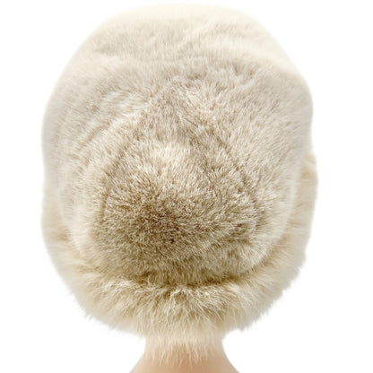 Beige Faux Fur Hat Luxuriously Soft Warm Winter Accessory Faux Leather Lining