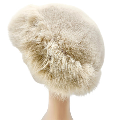 Beige Faux Fur Hat Luxuriously Soft Warm Winter Accessory Faux Leather Lining