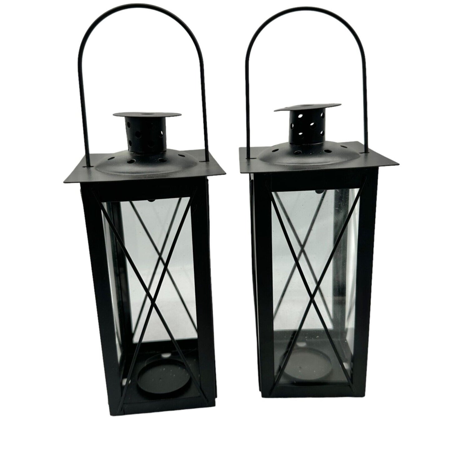 Pair of Candleholders Black Metal Hangs or Sits Holds Tealights or Votives