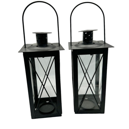 Pair of Candleholders Black Metal Hangs or Sits Holds Tealights or Votives