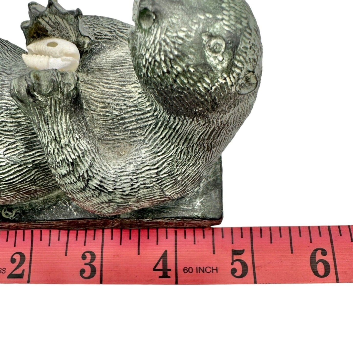 The Wolf Sculptures Soapstone Sea Otter with Shell Gray 4.5 x 2.5 x 2.5