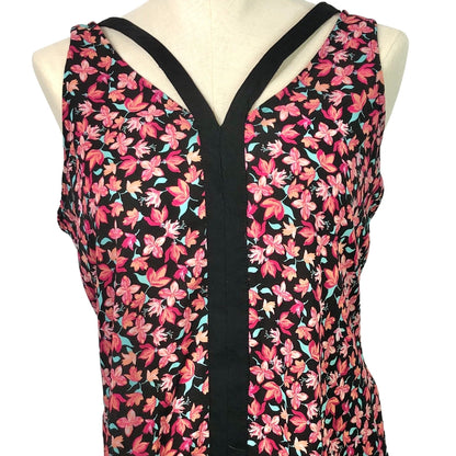 Candie's Cutout Tank Top Women's M Floral Print Sleeveless V-Neck Black Pink