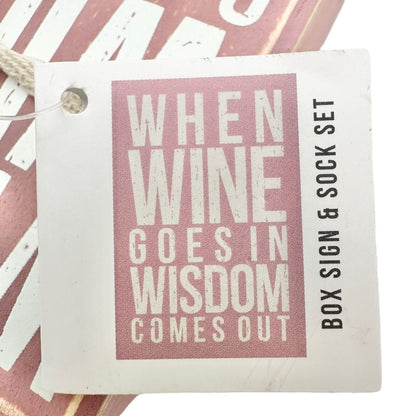 Primitives by Kathy Box Sign & Sock Set Sign 4.5x3 inch Pink Wine Goes Socks NWT