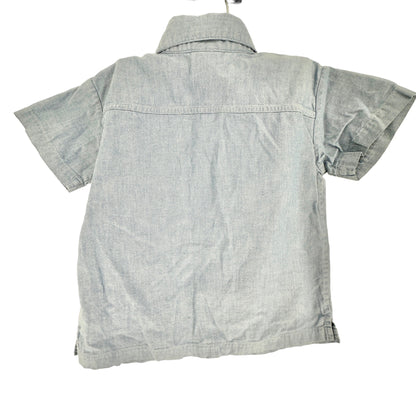 OshKosh Bgosh Shirt Boys 4 Blue Short Sleeve Button Up (missing 1 button)