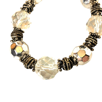 Beaded Stretch Bracelet Silver Crystal Beads Women's Costume Jewelry EUC