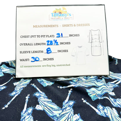 LuLaRoe Irma Top Womens 3XL Americana Blue Statue of Liberty Patriotic HiLow