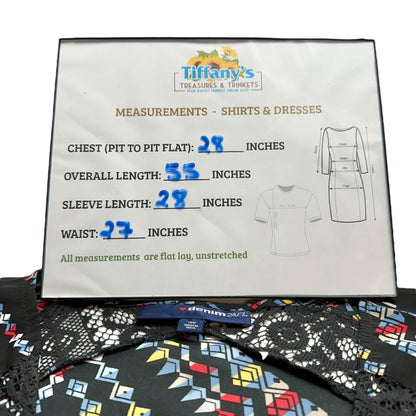 Denim 24/7 2pc Maxi Dress Womens 28W Black with Multicolor Geometric Pattern