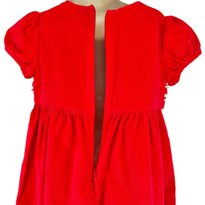 Hanna Andersson Girls 110 US 5 Dress Corduroy Red White Ruffled Cap Sleeves