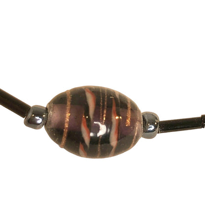 Handcrafted Beaded Necklace Black, Purple & Gold Glass Beads Simply Elegant NEW