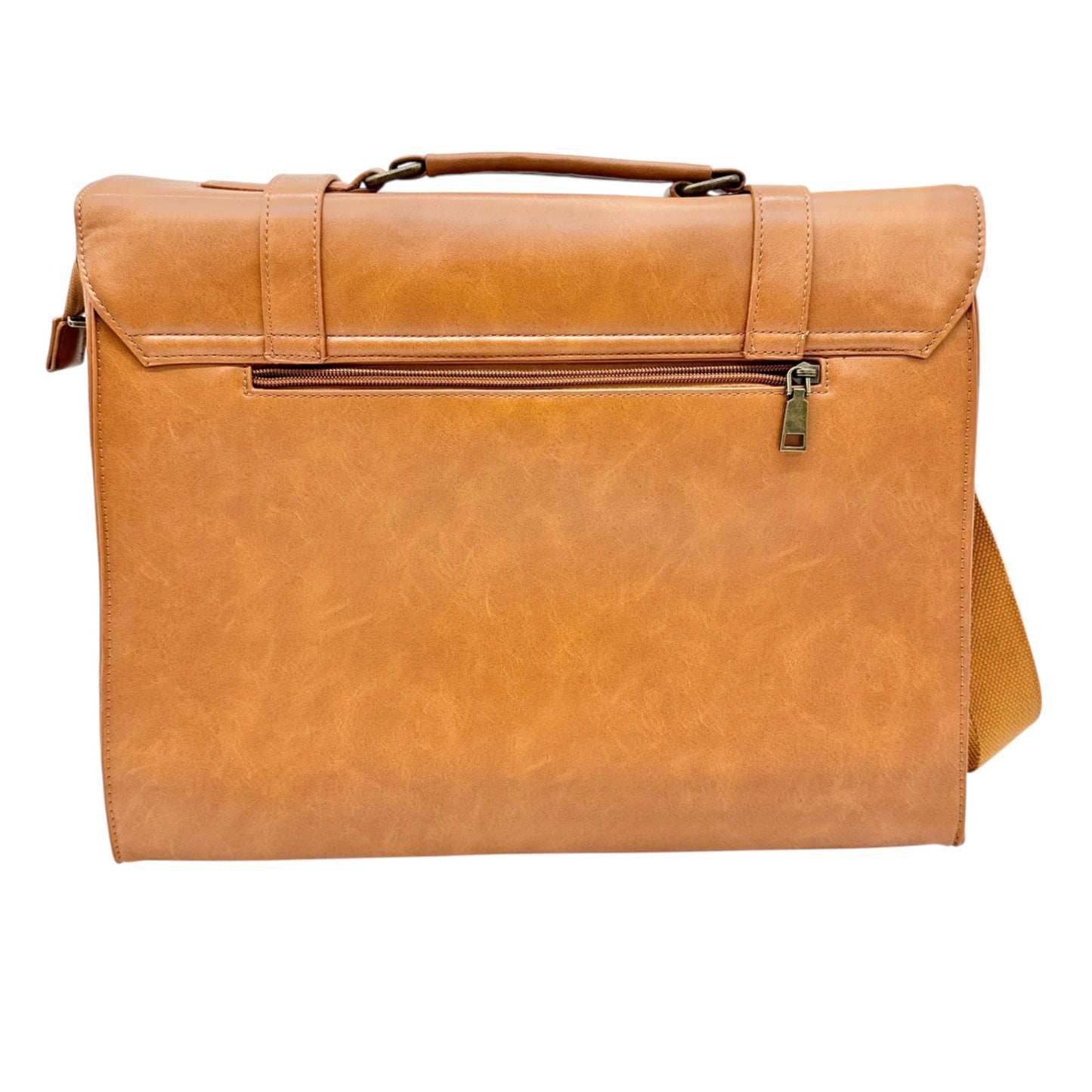Leather Laptop Briefcase Adjustable Shoulder Strap Multiple Compartments Brown