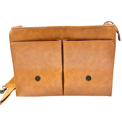 Leather Laptop Briefcase Adjustable Shoulder Strap Multiple Compartments Brown