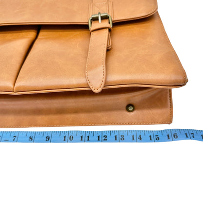 Leather Laptop Briefcase Adjustable Shoulder Strap Multiple Compartments Brown