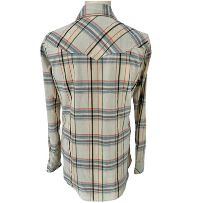 Wrangler Western Shirt Womens Large Plaid Long Sleeve Pearl Snap Shirt Beige