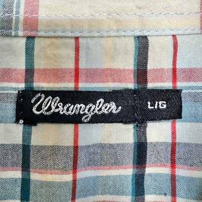 Wrangler Western Shirt Womens Large Plaid Long Sleeve Pearl Snap Shirt Beige