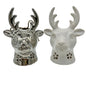 Set of 2 Reindeer Heads 1 Silver 1 White Ceramic 6in Tall x 3in Wide