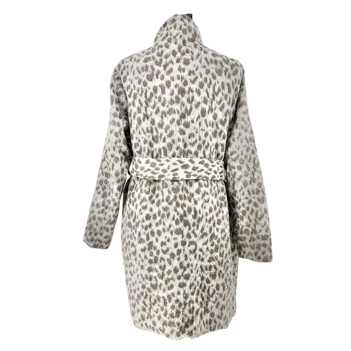 Old Navy Maternity Coat Women's XL Gray Leopard Print Zip and Waist Tie Closure