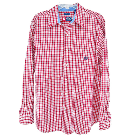 Chaps Easy Care Dress Shirt Mens L Red Plaid Button Down Collar LS