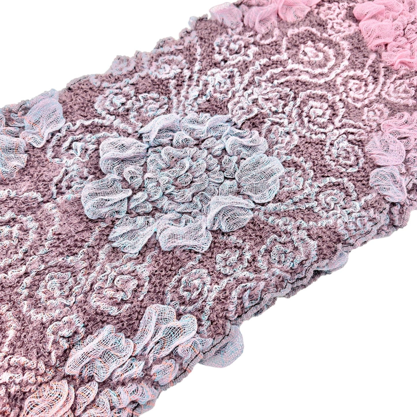 Scarf 82x13 Bamboo Fiber and Acrylic 3D Floral Effect Ombre Coloring Stretchy