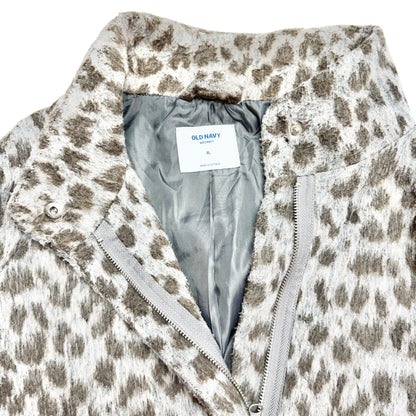 Old Navy Maternity Coat Women's XL Gray Leopard Print Zip and Waist Tie Closure