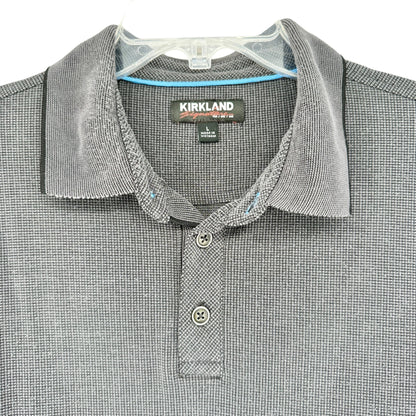 Kirkland Signature Jacquard Polo Shirt Mens L Gray Black Collared Short Sleeve