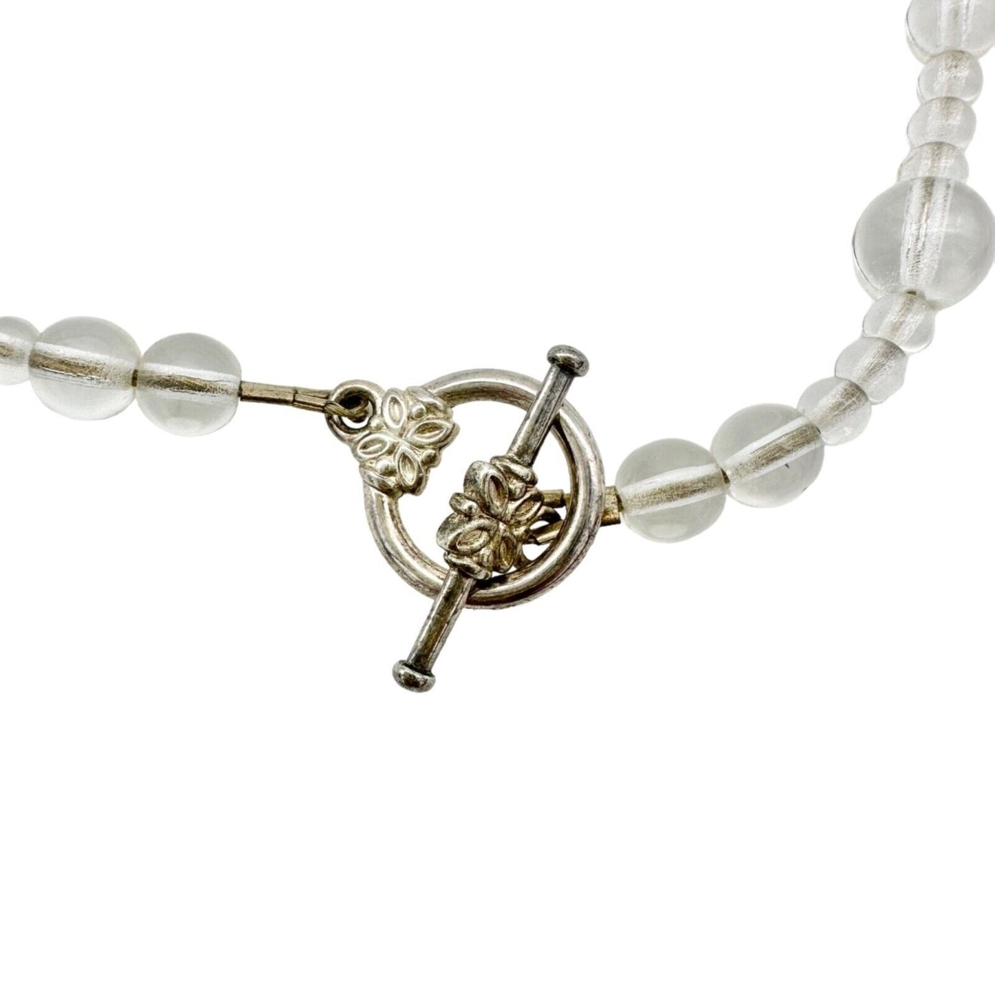 Handmade Necklace Clear Beads and Silvertone Accent Pieces 20" Long