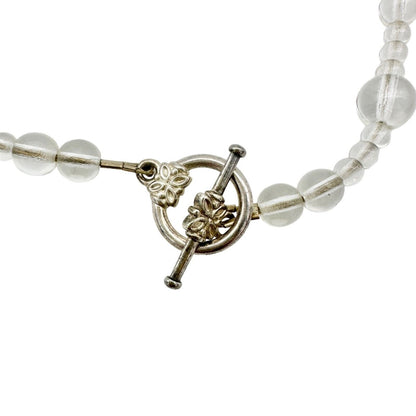 Handmade Necklace Clear Beads and Silvertone Accent Pieces 20" Long