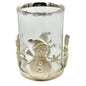 Large Snowman Pillar Candle Holder Pewter and Glass 8 x 6 in Holds 3x3 Candle