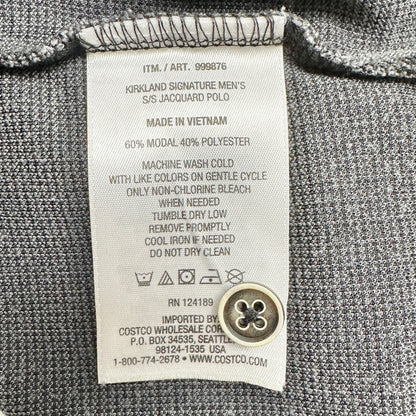 Kirkland Signature Jacquard Polo Shirt Mens L Gray Black Collared Short Sleeve