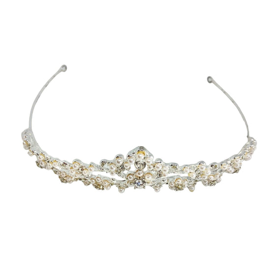 Elegant Wedding Tiara Silver Swarovski Crystals Pearls Bride David's Bridal