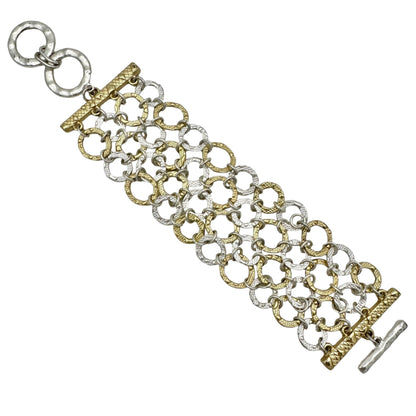 Goldtone and Silvertone Linked Circle Bracelet With Toggle Clasp Vintage
