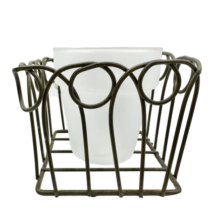 Votive Candle Holder Wire Glass 4.5 x 3 x 3 3D Flowers Attached
