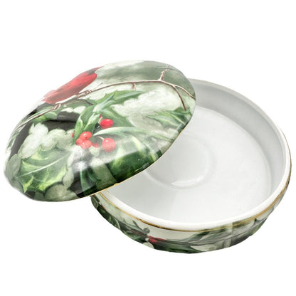 Hautman Bros Collection Christmas Cardinal in Holly China Dish with Lid