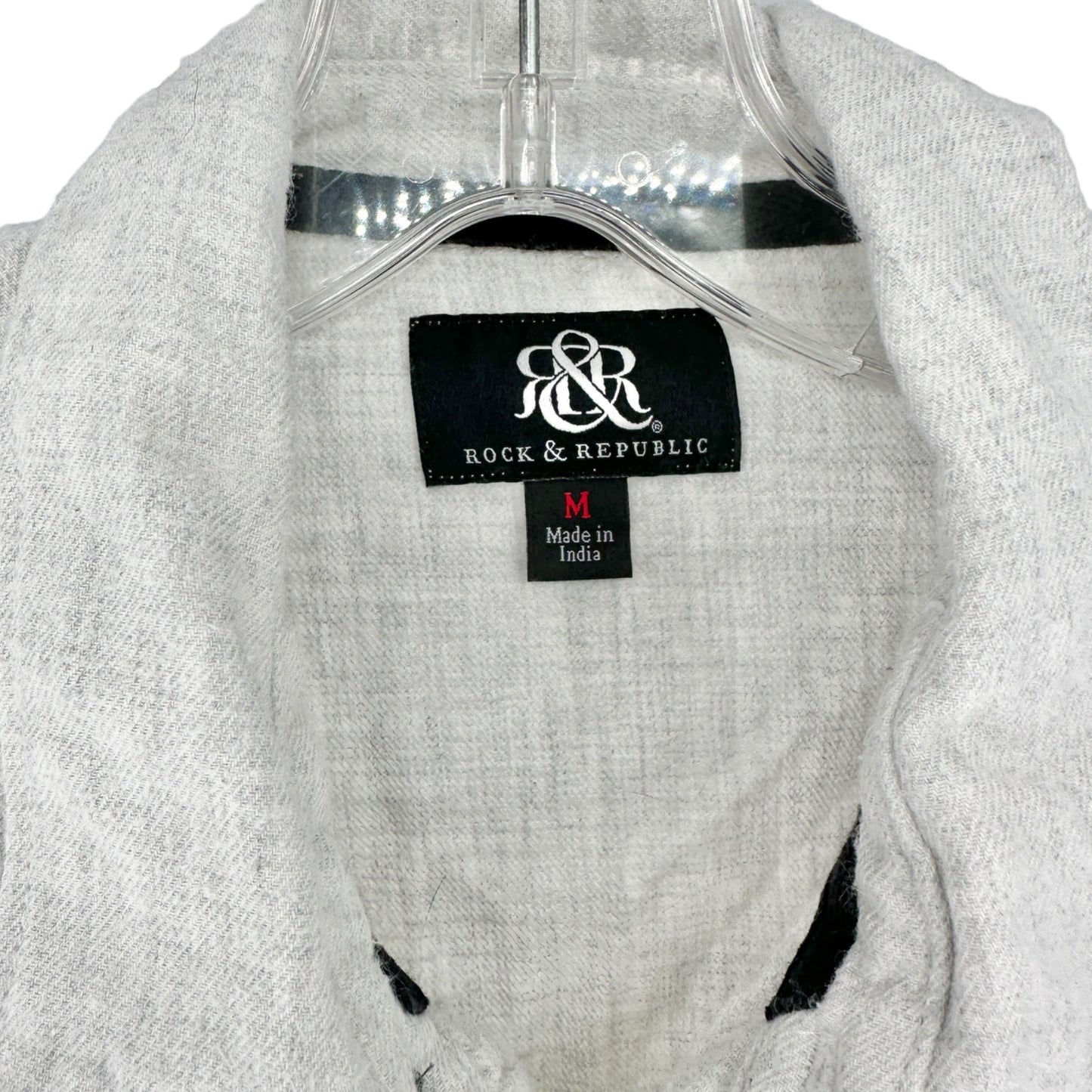 Rock & Republic Shirt Mens M Button Front Collared LS Roll Tab Black Gray White