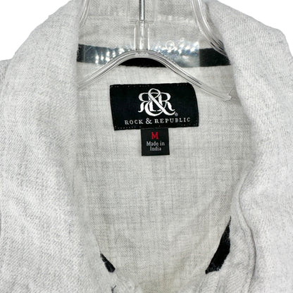 Rock & Republic Shirt Mens M Button Front Collared LS Roll Tab Black Gray White