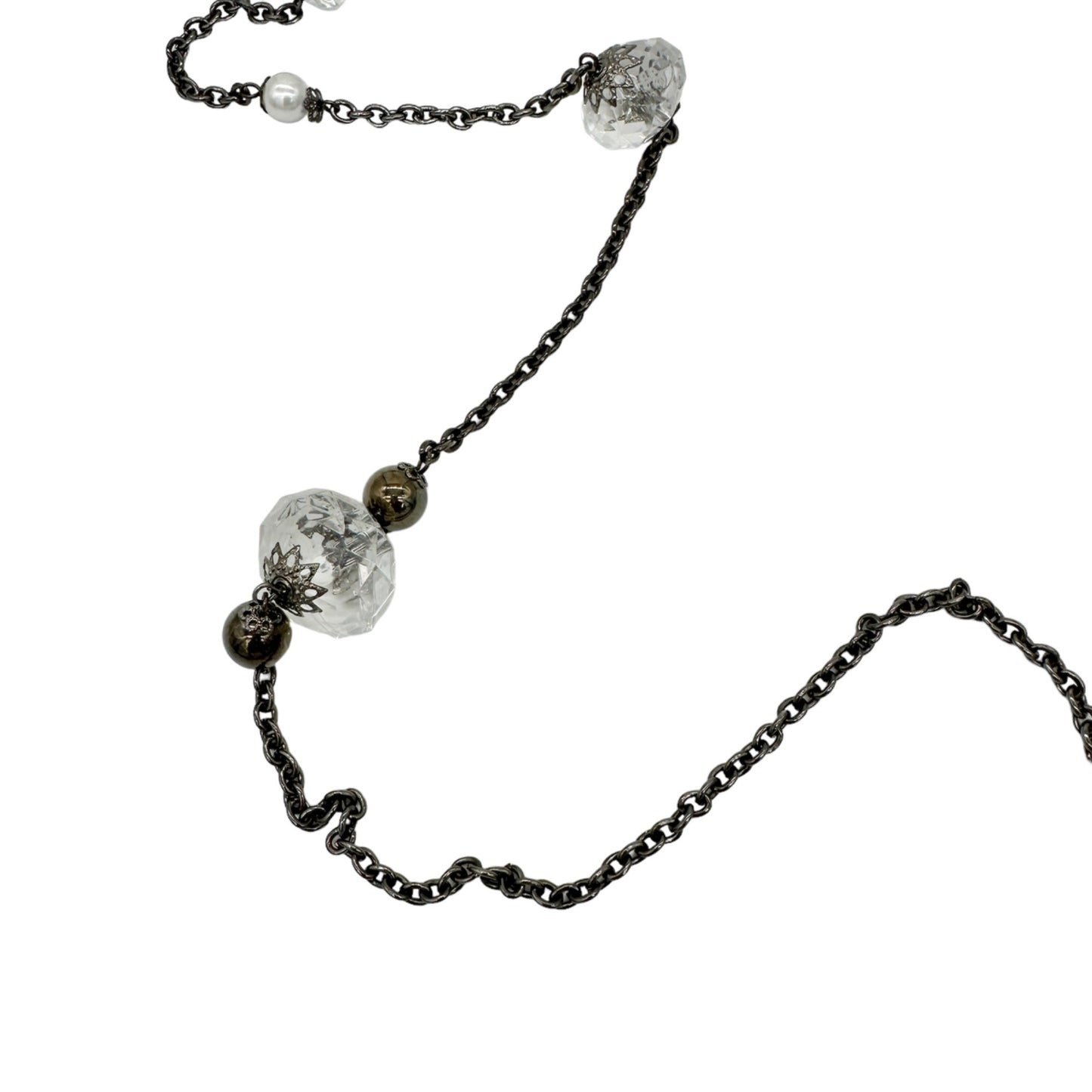 Necklace 30" Extra Long Glass & Metal Wear Multiple Ways Double Triple It