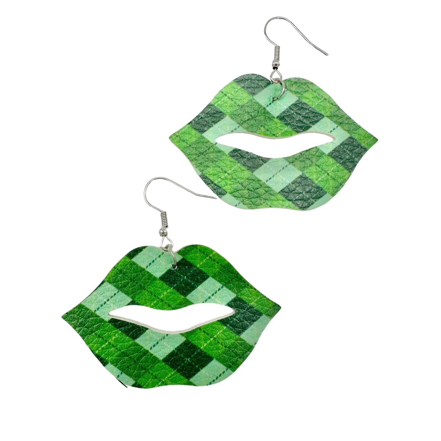 Two Pairs of St. Patrick's Day Earrings 1 Lips 1 Teardrop Shamrocks Plaid NEW