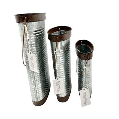 Transpac Galvanized Metal Containers Trio Rustic Oval Design Storage Buckets