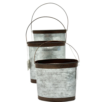Transpac Galvanized Metal Containers Trio Rustic Oval Design Storage Buckets