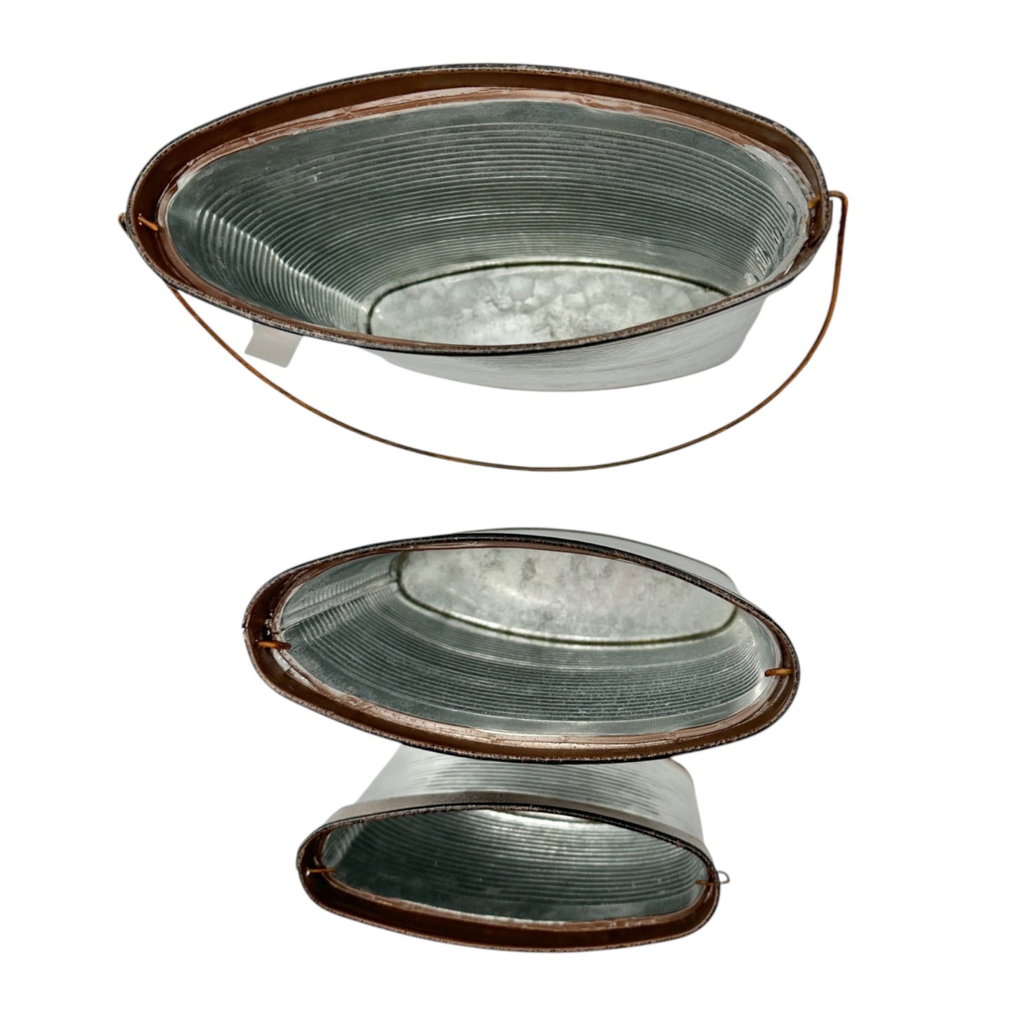Transpac Galvanized Metal Containers Trio Rustic Oval Design Storage Buckets