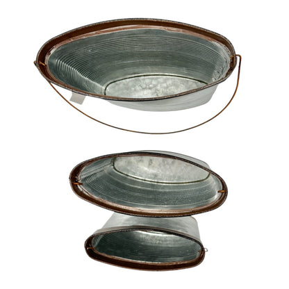 Transpac Galvanized Metal Containers Trio Rustic Oval Design Storage Buckets